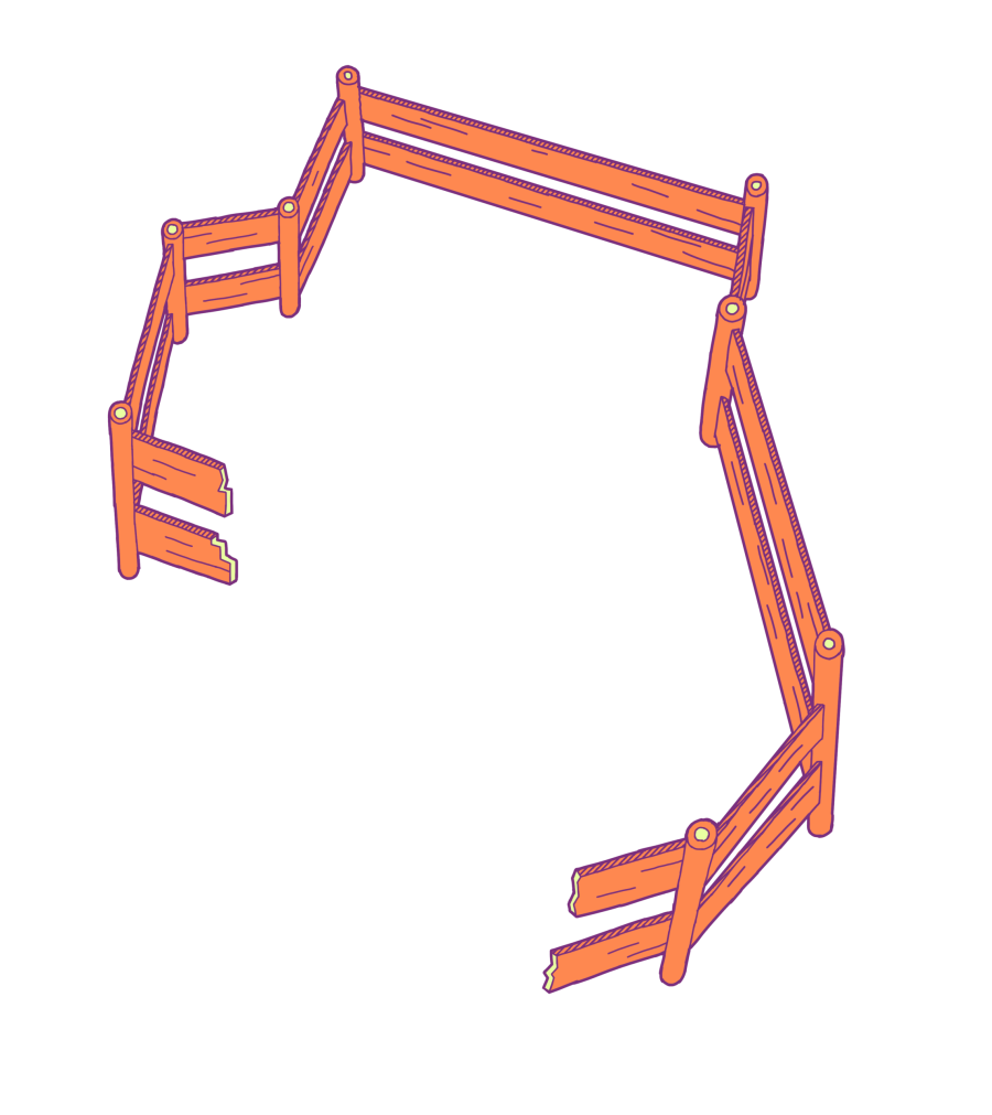 dessin de la barrière cassée par le troupeau de la bergère